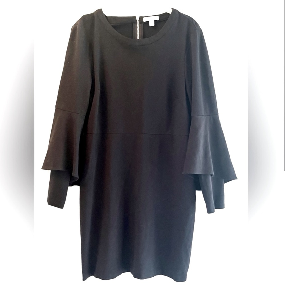 H by Halston Black Bell-sleeve Fit and Flare Dress